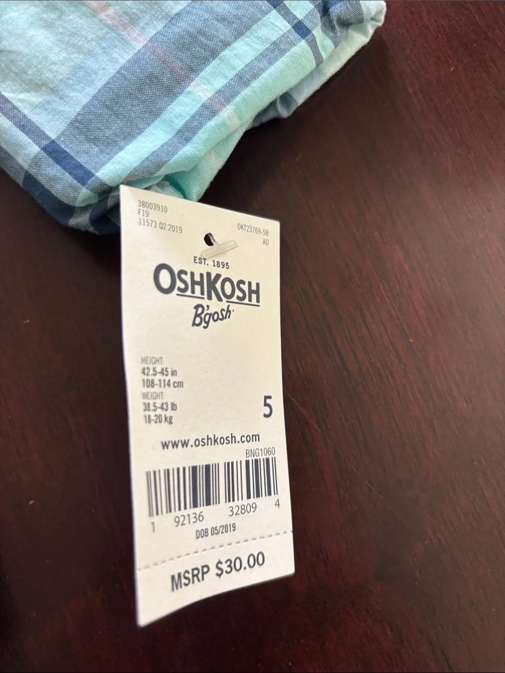 NWT OshKosh Plaid Button-Up Shirt